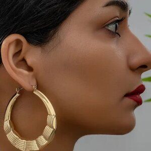 Gold Hammered Hoop Hollow Round Simple Vintage Style Saddleback Earrings Party